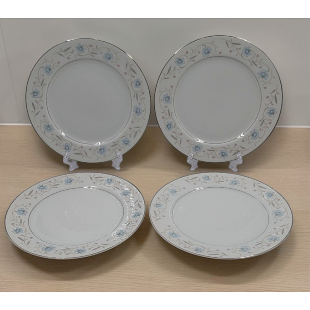 English Garden Platinum Fine China Japan Dinner Plates 10 1/4" Floral Set of 4